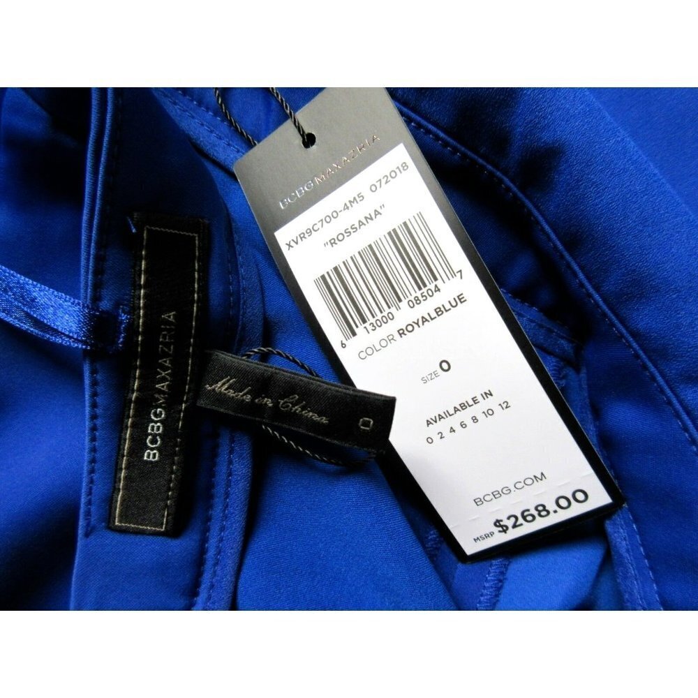 NWT BCBG MaxAzria Rossana in Royal Blue Satin Wide Leg Cutout Jumpsuit 0 x 32 - Picture 9 of 14